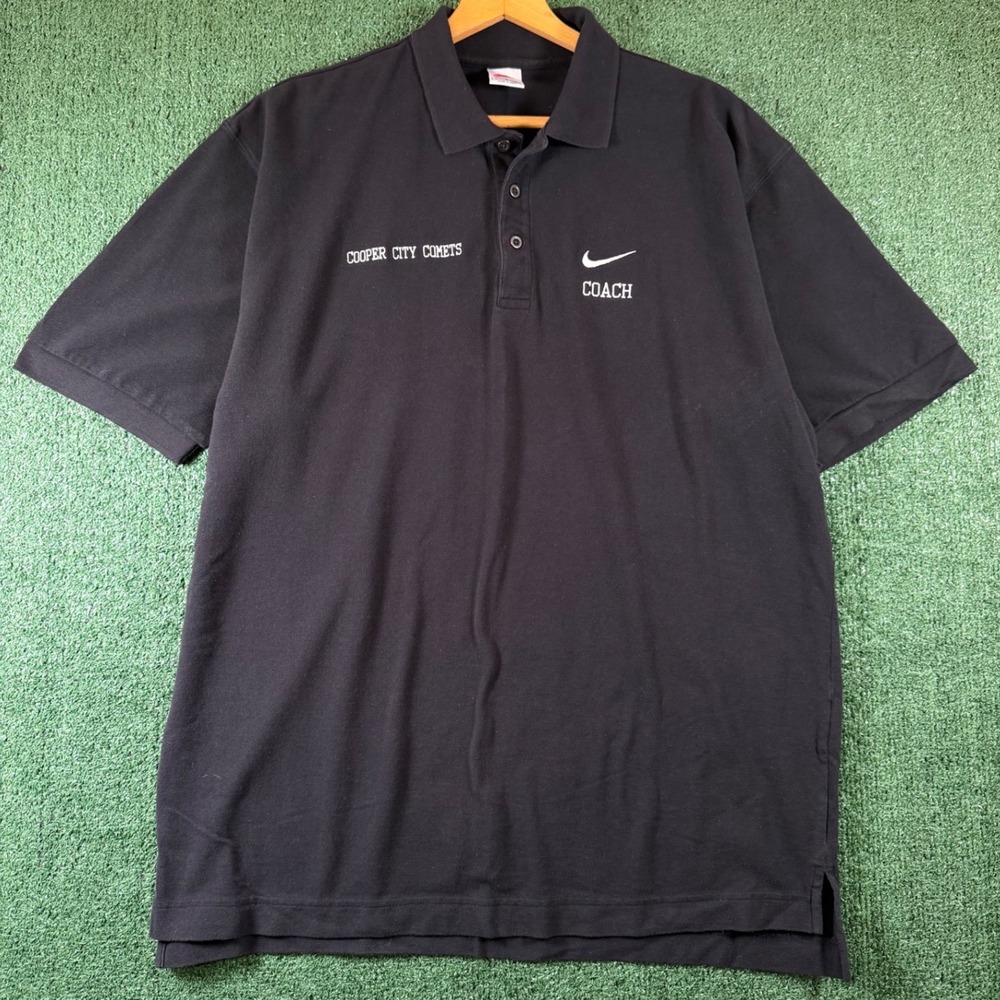 Nike Polo Shirt Mens Large Black Good Cooper City Comets Coach Vintage Pique